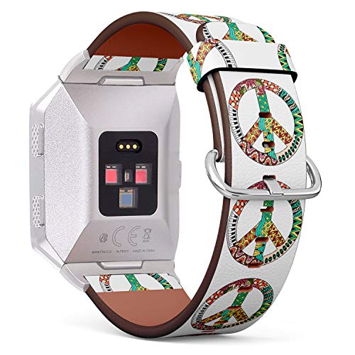 (Hippe Peace Sign) Patterned Leather Wristband Strap for Fitbit Ionic,The Replacement of Fitbit Ionic smartwatch Bands
