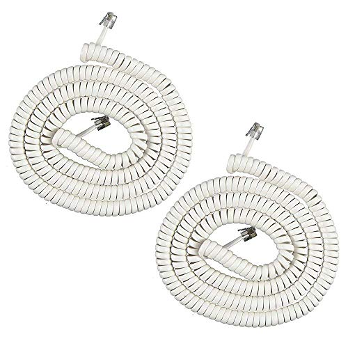 iMBAPrice (Pack of 2) 3 to 25 Feet Long White Color Coiled Telephone Phone Handset Cable Cord