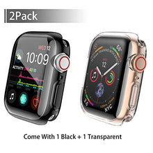 Load image into Gallery viewer, [2-Pack] Julk 44mm Case for Apple Watch Series 6 / SE / Series 5 / Series 4 Screen Protector, Overall Protective Case TPU HD Ultra-Thin Cover (1 Black+1 Transparent)
