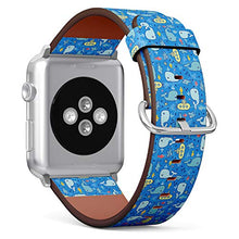 Load image into Gallery viewer, S-Type iWatch Leather Strap Printing Wristbands for Apple Watch 4/3/2/1 Sport Series (38mm) - Cute Funny Whales, Sharks and Yellow Submarine Under The sea
