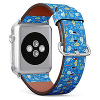 S-Type iWatch Leather Strap Printing Wristbands for Apple Watch 4/3/2/1 Sport Series (38mm) - Cute Funny Whales, Sharks and Yellow Submarine Under The sea