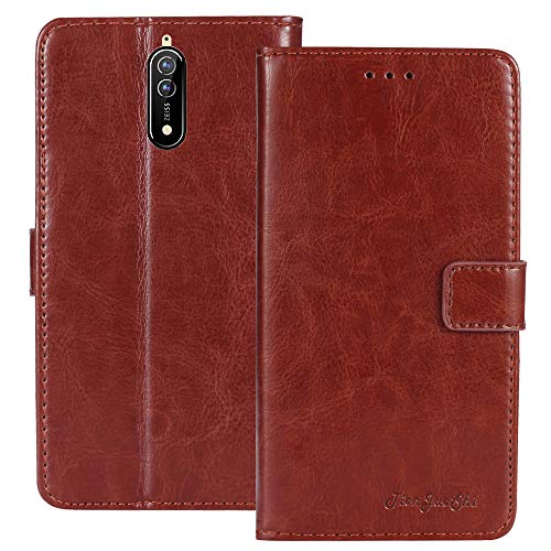 TienJueShi Brown Book Stand Premium Retro Business Flip Leather Protector Case Cover Skin Etui Wallet for Vmobile V N8 5.5 inch