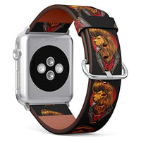 S-Type iWatch Leather Strap Printing Wristbands for Apple Watch 4/3/2/1 Sport Series (38mm) - Lion with Cool Hair Style Wearing Jacket