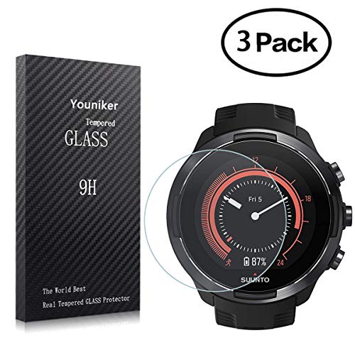 Youniker 3 Pack for Suunto 9 Baro Screen Protector Tempered Glass for Suunto 9 Baro Smart Watch Screen Protectors Foils Glass 9H 0.3MM,Anti-Scratch,Bubble Free