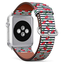 Load image into Gallery viewer, S-Type iWatch Leather Strap Printing Wristbands for Apple Watch 4/3/2/1 Sport Series (42mm) - Hand Drawn Cherry Vector on Stripes
