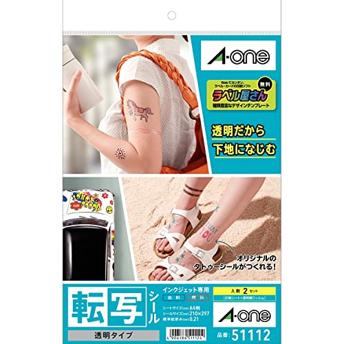 A-One Transparent Decal Sticker | for Inkjet Printers | A4-Size No-Cut 2 Sets (Japan Import)