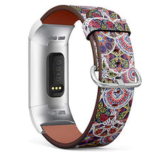 Load image into Gallery viewer, Replacement Leather Strap Printing Wristbands Compatible with Fitbit Charge 3 / Charge 3 SE - Colorful Floral Pattern of Circles with Fitbit Mandala in Patchwork Boho Chic Style
