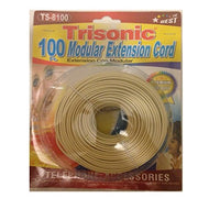 Trisonic Telephone Phone Extension Cord Cable Line Wire (100 Feet, Ivory)