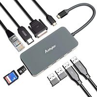 Amhyker USB Hub,USB C Adapter, Type C USB Adapter 10 in 1 Ultra Slim Aluminum Gigabit Ethernet,Type C 2 USB 3.0 Ports,2 USB 2.0 Ports,4K HDMI,VGA,SD/TF Card Reader MacBook Pro Others USB C Devices