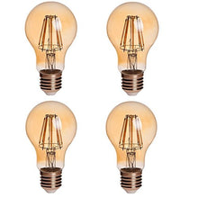 Load image into Gallery viewer, HERO-LED A19-DSGT-8W-WW22 Dimmable Gold Tint 8W Victorian Style A19 E26/E27 LED Vintage Antique Filament Bulb, 75W Equivalent, Ultra Warm White 2200K (Amber Glow), UL-Listed, 4-Pack
