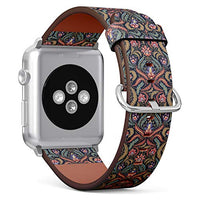 S-Type iWatch Leather Strap Printing Wristbands for Apple Watch 4/3/2/1 Sport Series (42mm) - Vintage Flowers Seamless Pattern on Navy Background