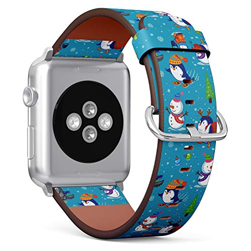 (Cute Cartoon Pattern with Penguin Skating in Winter Snow) Patterned Leather Wristband Strap for Fitbit Ionic,The Replacement of Fitbit Ionic smartwatch Bands