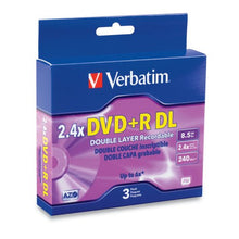 Load image into Gallery viewer, Verbatim 8.5 GB 2.4X Double Layer Recordable Disc DVD+R DL, 3-Disc Jewel Cases 95014
