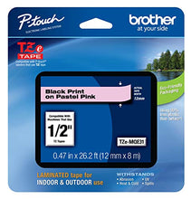 Load image into Gallery viewer, Brother Genuine P-touch TZE-MQE31 Tape, 1/2&quot; (0.47&quot;) Wide Standard Laminated Tape, Black on Pastel Pink, Laminated for Indoor or Outdoor Use, Water-Resistant, 0.47&quot; x 26.2&#39; (12mm x 8m), TZEMQE31
