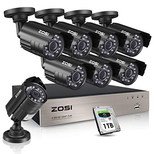 Zosi 8 Ch 1080 P Security Cameras System With Hard Drive 1 Tb,8 Channel 1080 P Cctv Dvr Recorder With 8pc