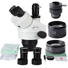 Load image into Gallery viewer, KOPPACE Trinocular Stereo Zoom Microscope,WF10X/20 Eyepieces, 3.5X-90X Magnification,USB 2.0 5MP Microscope Camera,144 LED Ring Light,Provide Professional Image Measurement Software
