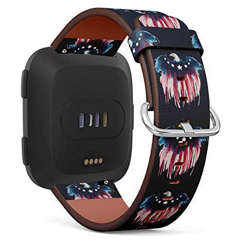 Replacement Leather Strap Printing Wristbands Compatible with Fitbit Versa - Watercolor American Bald Eagle