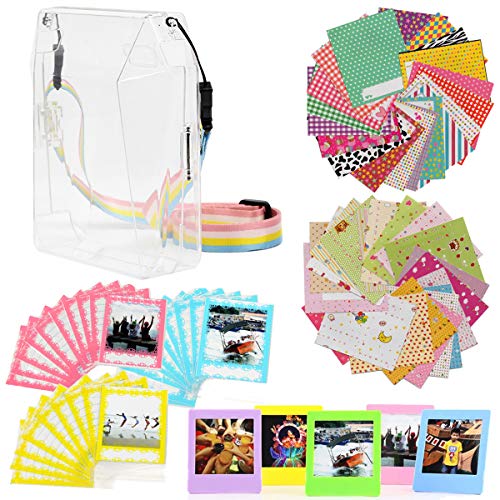 Ngaantyun 7 in 1 Bundle Kit Accessories for Fujifilm Instax Share Sp-3 Camera - Pack of Transparent Protective Case, Strap, Sticker Boarder, Desktop Frame, Wall Hanging Frame, Wooden Clips