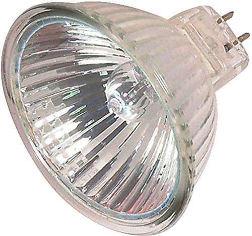 Satco S2635 Miniature 2 Pin Round Base Light Bulb, 37 Watts, 12 Volts, 800 Lumens, MR16 Shape, GU5.3/GX5.3 ANSI Base, CRI 100, 2900 CCT (Kelvin), 25 Beam Spread, 4000 Average Rated Hours, Clear Finish