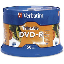 Load image into Gallery viewer, VER95137 - Verbatim DVR-R 4.7GB 16X White Inkjet Printable with Branded Hub - 50pk Spindle
