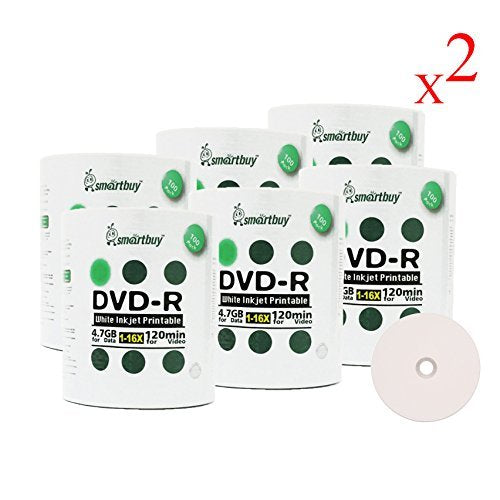 Smart Buy 1200 Pack DVD-R 4.7gb 16x White Printable Inkjet Blank Media Record Disc, 1200 Disc 1200pk