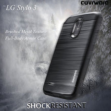 Load image into Gallery viewer, LG Stylo 3 / Stylo 3 Plus Case, COVRWARE [Iron Tank] Built-in [Screen Protector] Heavy Duty Full-Body Rugged Holster Armor [Brushed Metal Texture] Case [Belt Clip][Kickstand] for LS777, Black
