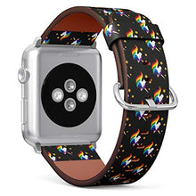 Load image into Gallery viewer, Compatible with Small Apple Watch 38mm, 40mm, 41mm (All Series) Leather Watch Wrist Band Strap Bracelet with Adapters (Unicorn Closed Eyes Rainbow Mane)
