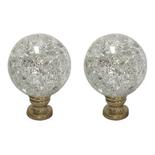 Load image into Gallery viewer, Royal Designs Large Clear Ball with Crackle Texture K9 Crystal 1.75&quot; Lamp Finial for Lamp Shade, Polished Brass Base - Set of 2
