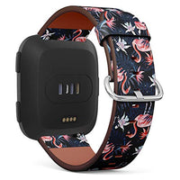Compatible with Fitbit Versa/Versa 2 / Versa LITE/Leather Watch Wrist Band Strap Bracelet with Quick-Release Pins (Birds Pink Flamingo)