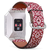 (Baroque Damask Pattern Red and White Ornament) Patterned Leather Wristband Strap for Fitbit Ionic,The Replacement of Fitbit Ionic smartwatch Bands