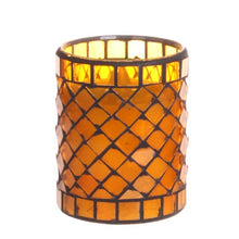 Load image into Gallery viewer, Home impressions Diamond Shaped Mosaic Glass with Flameless Led Candle with Timer, 3 x 4&quot;, Yellow
