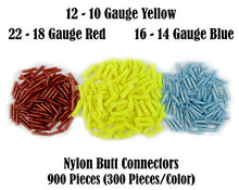 Load image into Gallery viewer, 900 Pcs Red Blue Yellow Nylon Butt Connector 22-18 16-14 12-10 GA Install Bay
