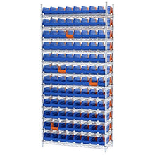 Load image into Gallery viewer, Akro-Mils 36442 Indicator Inventory Control Double Hopper Plastic Kanban Shelf Bin, 11-5/8-Inch x 4-1/4-Inch x 4-Inch, Blue/Orange, (24-Pack)

