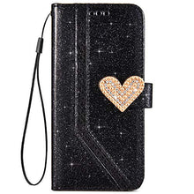 Load image into Gallery viewer, IKASEFU Shiny Rhinestone Diamond Sparkly Bling Glitter Luxury Wallet with Card Holder Flash Pu Leather Magnetic Flip Case Protective bumper Cover Case Compatible with iPhone 5S/SE,black

