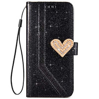 IKASEFU Shiny Rhinestone Diamond Sparkly Bling Glitter Luxury Wallet with Card Holder Flash Pu Leather Magnetic Flip Case Protective bumper Cover Case Compatible with iPhone 5S/SE,black