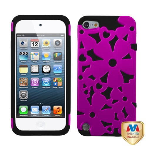 Hot Pink on Black Flowerpower Hybrid Dual Layer for Apple ipod Touch touch 5 5th Generation Rubber Hard Protector Cover Case