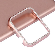 Load image into Gallery viewer, Leotop Compatible with Apple Watch Case 38mm, Metal Bumper Protective Cover Frame Accessories Women Girl Bling Shiny Crystal Rhinestone Diamond Compatible iWatch Series 3/2/1(Diamond Rose Gold, 38mm)
