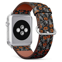 S-Type iWatch Leather Strap Printing Wristbands for Apple Watch 4/3/2/1 Sport Series (42mm) - Pattern of Pumpkin Skeleton for Halloween