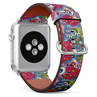 S-Type iWatch Leather Strap Printing Wristbands for Apple Watch 4/3/2/1 Sport Series (38mm) - Funny Monster Pattern