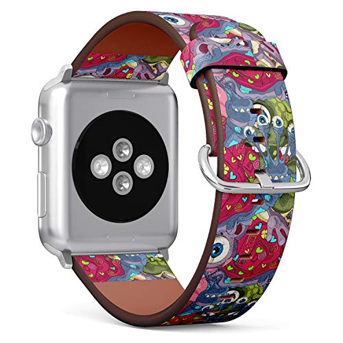 S-Type iWatch Leather Strap Printing Wristbands for Apple Watch 4/3/2/1 Sport Series (42mm) - Funny Monster Pattern