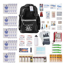 Load image into Gallery viewer, First My Family All-in-One 4 Person, 72 Hour Emergency Survival Kit for Fires, Earthquakes, Hurricanes, Floods, Tsunami and Other Disasters - Premium Black Backpack
