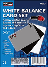 Load image into Gallery viewer, Vidpro WB-7 5&quot;x7&quot; Inch White Balance 3 Card Set with Lanyard Strap- Grey, Black, White in Blister
