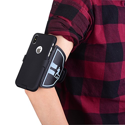 iPhone Xs Sports Armband, 180 Rotative Holster, Open Face Armband Ideal for Fitness Apps. Hybrid Hard case Cover with Sport Armband Combo, for Sports Jogging Exercise Fitness (iPhone Xs)