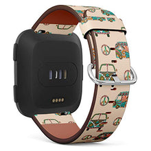 Load image into Gallery viewer, Replacement Leather Strap Printing Wristbands Compatible with Fitbit Versa - Colorful Hippie Camper Bus and Symbol Peace in Zentangle Style
