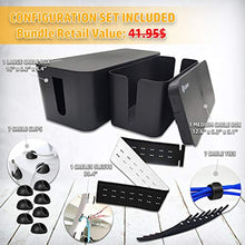 Load image into Gallery viewer, Cable Management Box Organizer Set, Pack of 2 with Configuration Kit, Updated Anti-Skid Design, Large and Medium Black Boxes with Cable Ties, Clips and Sleeve. Covers and Hides Cords/Wires/Power Strip
