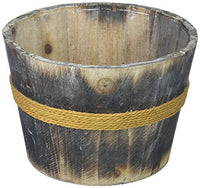 Cheung's FP-4195BR-M Brown Wooden Round Bucket with Rope Dcor, Brown/FP-4195BR-M