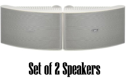 Yamaha All Weather Outdoor / Indoor Wall Mountable Natural Sound 180 watt 2 way Acoustic Suspension Speakers - White - with 100ft 16 AWG Speaker Wire - Compatible with All Audio / Video Home Theater S