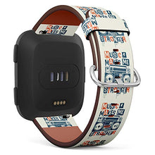 Load image into Gallery viewer, Replacement Leather Strap Printing Wristbands Compatible with Fitbit Versa - Retro Boom Box and Music Slogan
