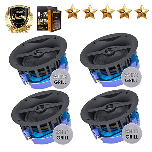 Package: Gravity Premium SG-6HW 6.5 800 Watts Subwoofer Flush Mount in-Wall in-Ceiling 2-Way Universal Home Speaker System with Woven Cone Silk Tweeter for Great BASS! (4 Subwoofer Included)