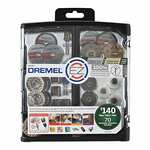 Dremel EZ725 All-Purpose Rotary Tool Accessory Set with Storage Kit, EZ-Lock and EZ Drum for Faster Accessory Changes, Accessories to Cut, Polish, Clean, and Sand, 70 Pieces